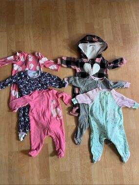 6 Carter's 0-3M Baby Girls One-Piece Footies 3M